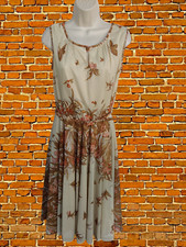 VINTAGE NATURAL FLORAL SLEEVELESS FIT & FLATE SKATER POLYESTER DRESS SIZE UK 14