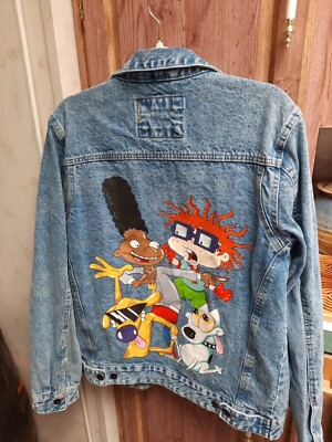 Nickelodeon Members Only Medium Denim Jean Jacket CatDog Rugrats Rocko HeyArnold