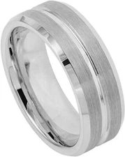 9mm Tungsten Carbide Grooved on Brushed Center High Polished Wedding Band Ring