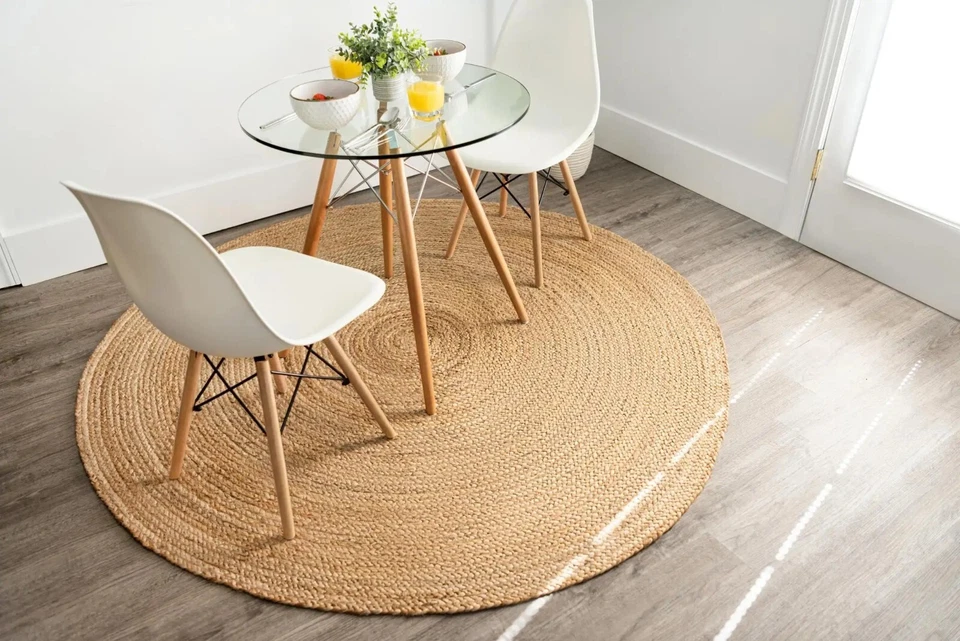Round Rug 100% Natural Jute Farmhouse Area Rug Hand Woven Rustic Look Rug Rag - Image 4 of 4