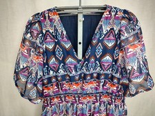 Old Navy Dress Womens Sz XL Chiffon Tiered Geometric Multicolor Print Boho Maxi