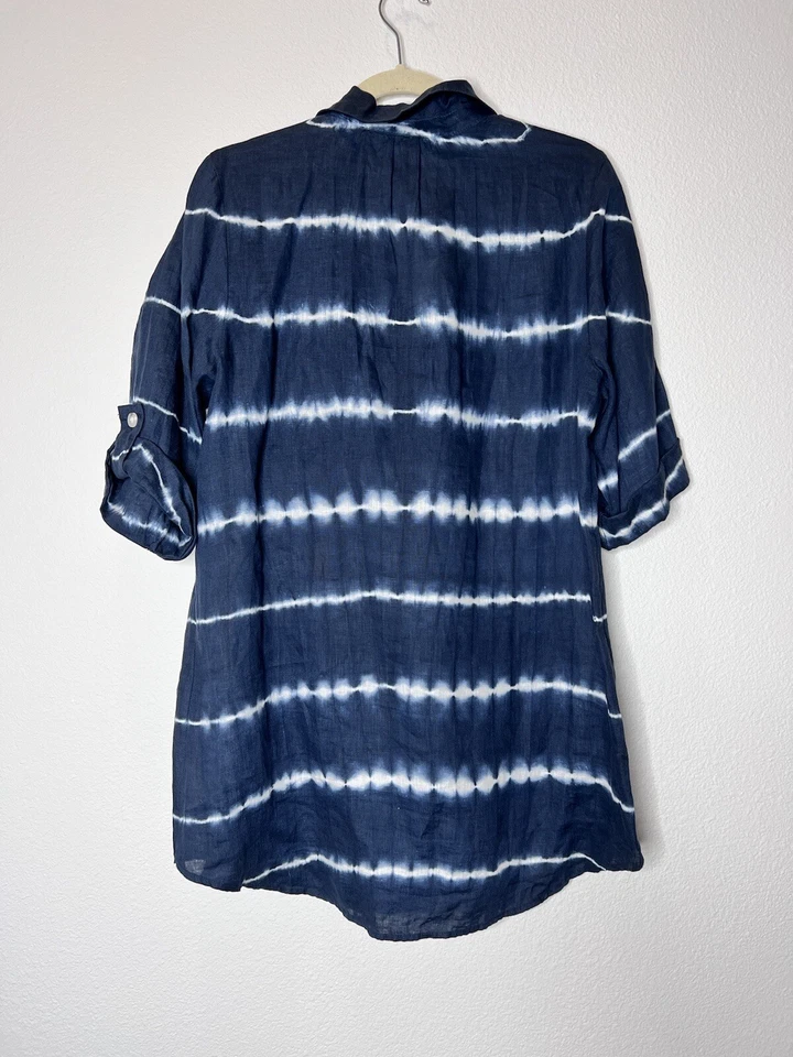 XCVI Top Túnica MANGAS 3/4 LINO ESTILO BOHO Talla M Relajado Lagenlook Tie Die Foto 3 de 4