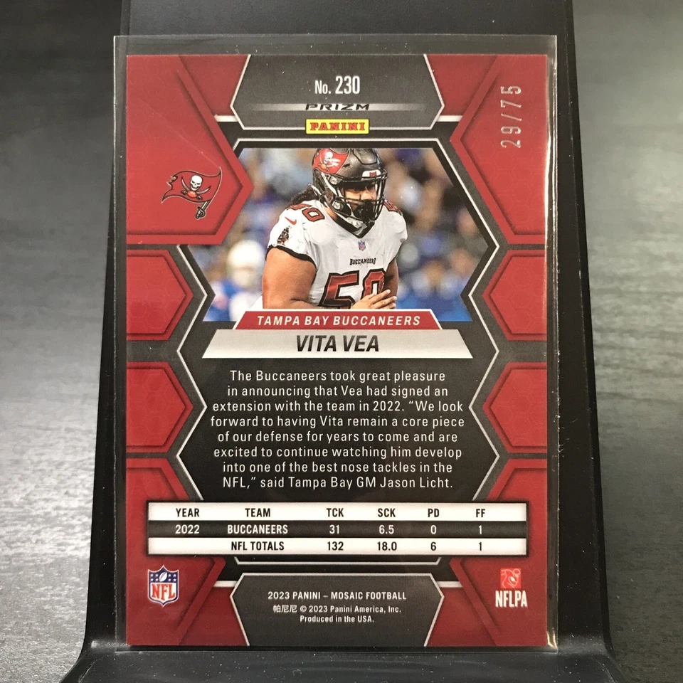 2023 Panini Mosaic Vita Vea No Huddle Blue Disco Prizm 29/75 SSP #230 BUCCANEERS - Image 2 of 3