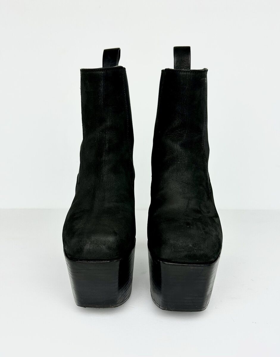 Rick Owens Kiss Platform Boots Black Suede Leather 38, W8 Rick Owens Kiss Platform Boots Black Suede Leather 38, W8