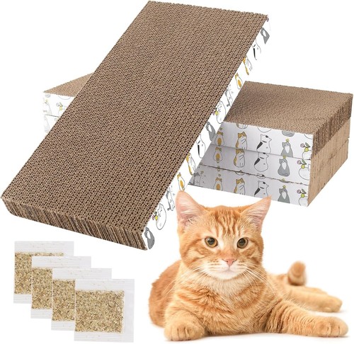 Cat Scratch Pad Set - 4 Reversible Scratchers with Catnip Included - Picture 3 of 8