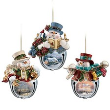 Bradford Thomas Kinkade Snow-Bell Holidays Snowman Ornaments: Set of Three