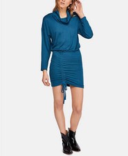 Free People Sundown Cowlneck Cinch-Up Dress Blue XS NWT! $128