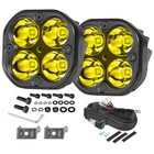 2x 3" Squadron LED Amber Fog Lights Pair Kit Spot Cube Pods & Wiring Harness Kit