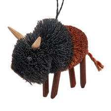 Buri Black  Brown Bison with Rattan Feet Ornament