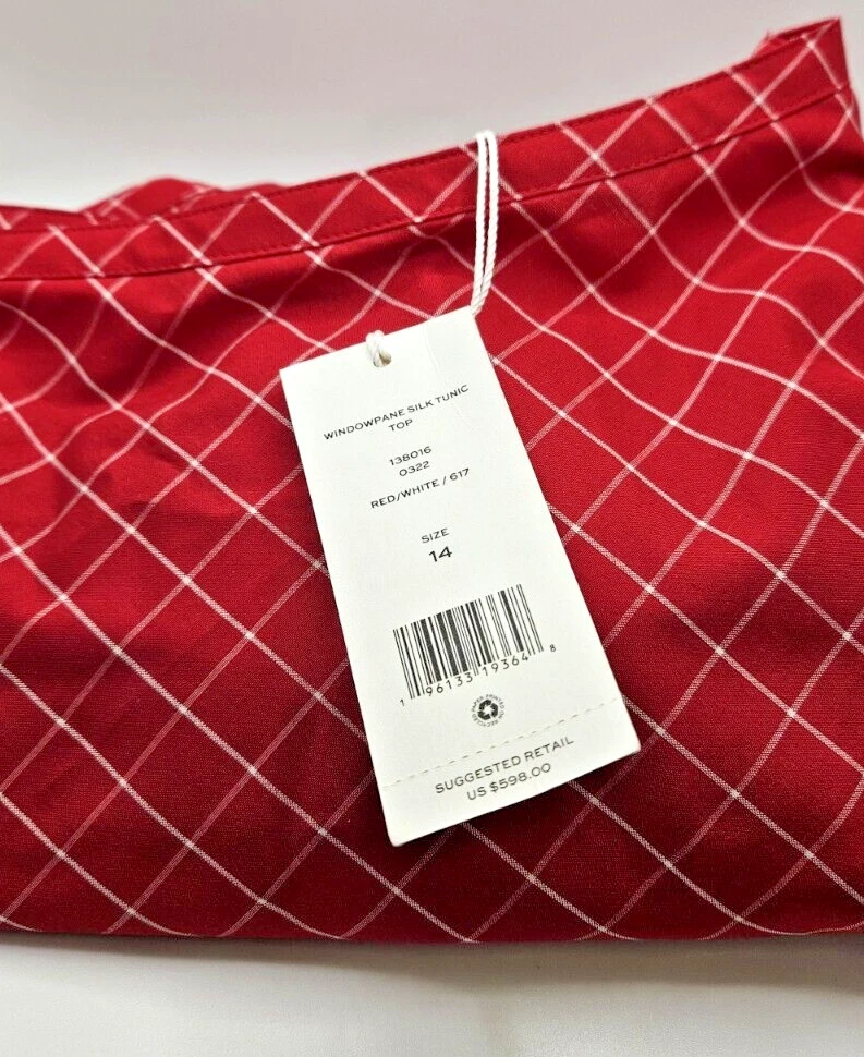 Nuova con etichetta Tory Burch finestra seta top rosso bianco taglia 14 100% AUTENTICA