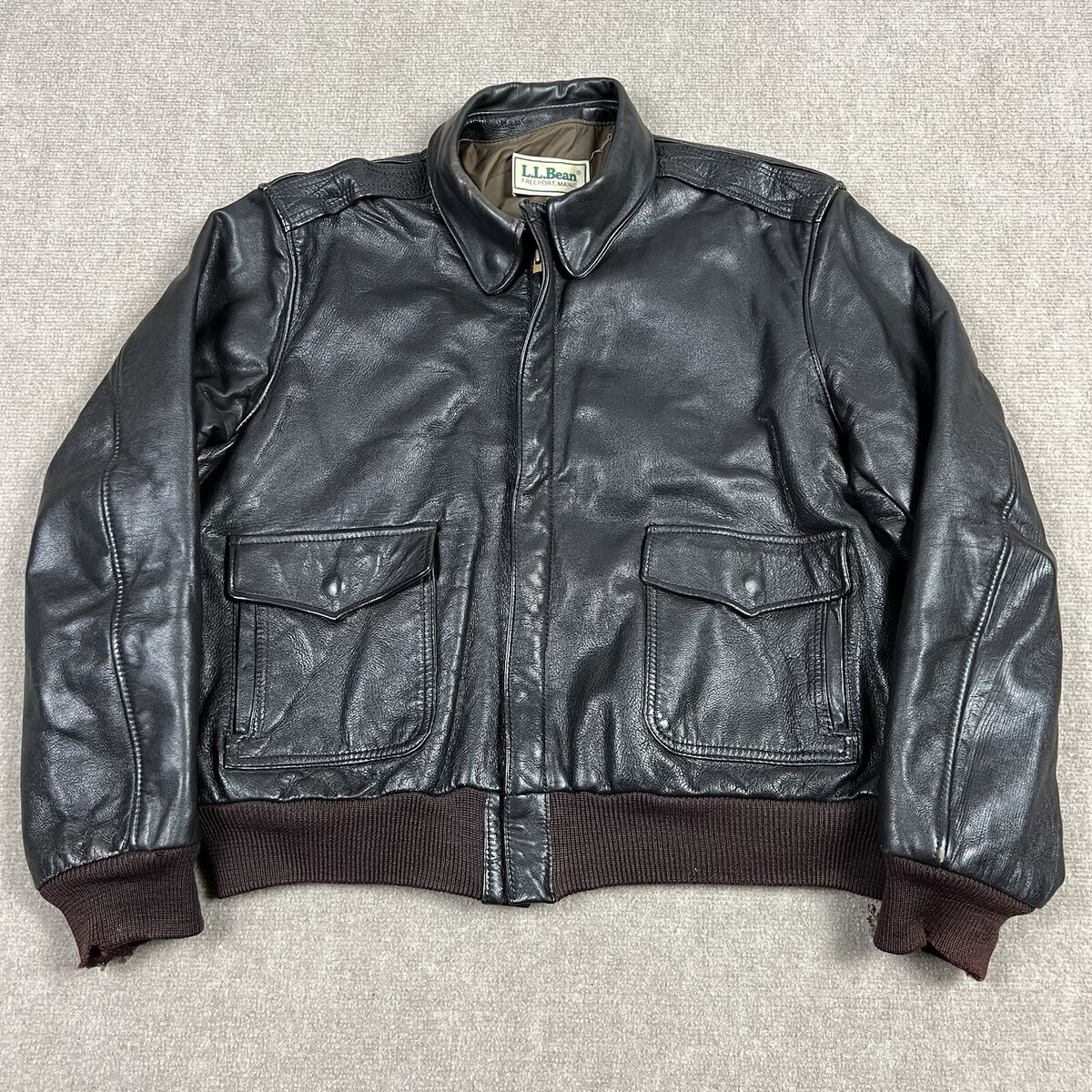 Vintage 80s LL Bean A2 Leather Bomber Flying Jacket Size 46 Vintage 80s LL Bean A2 Leather Bomber Flying Jacket Size 46