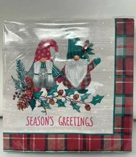 New Clementine Paper Lunch Napkins Christmas Gnome Plaid Seasons Greetings 40ct 