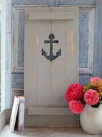 Landhaus Fensterladen Mit Anker In Grau, Shabby Antique Chic Handgefertigt