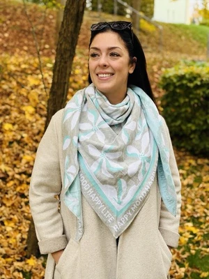 NEU ❤️ZWILLINGSHERZ❤️ Dreieck Schal, Tuch „Crazy Flower“ grau, türkis