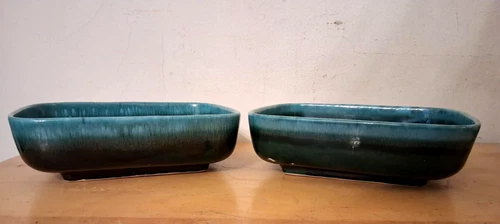 Set of 2 Vintage Hull Pottery Drip Glazed Planter~Teal Green ~Hull F41 USA ~MCM