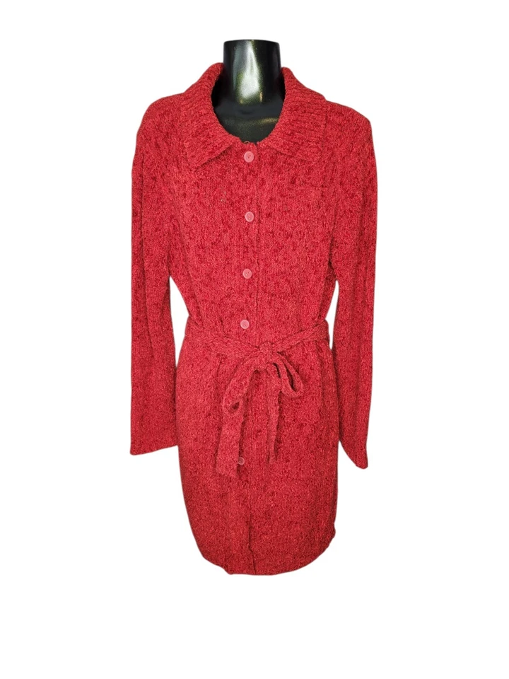 复古 90 年代 Y2K 樱桃红色柔软 + 模糊领掸子开衫,尺寸 L — 第 2/4 张图片