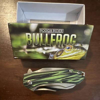 Rough Rider Bullfrog Pocketknife G-10 Handle Green Black Stainless Steel Blade