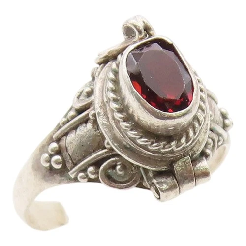 925 Sterling Silver Vintage Ring Garnet Statement Band OPENS  Sz 6.5  RG36369