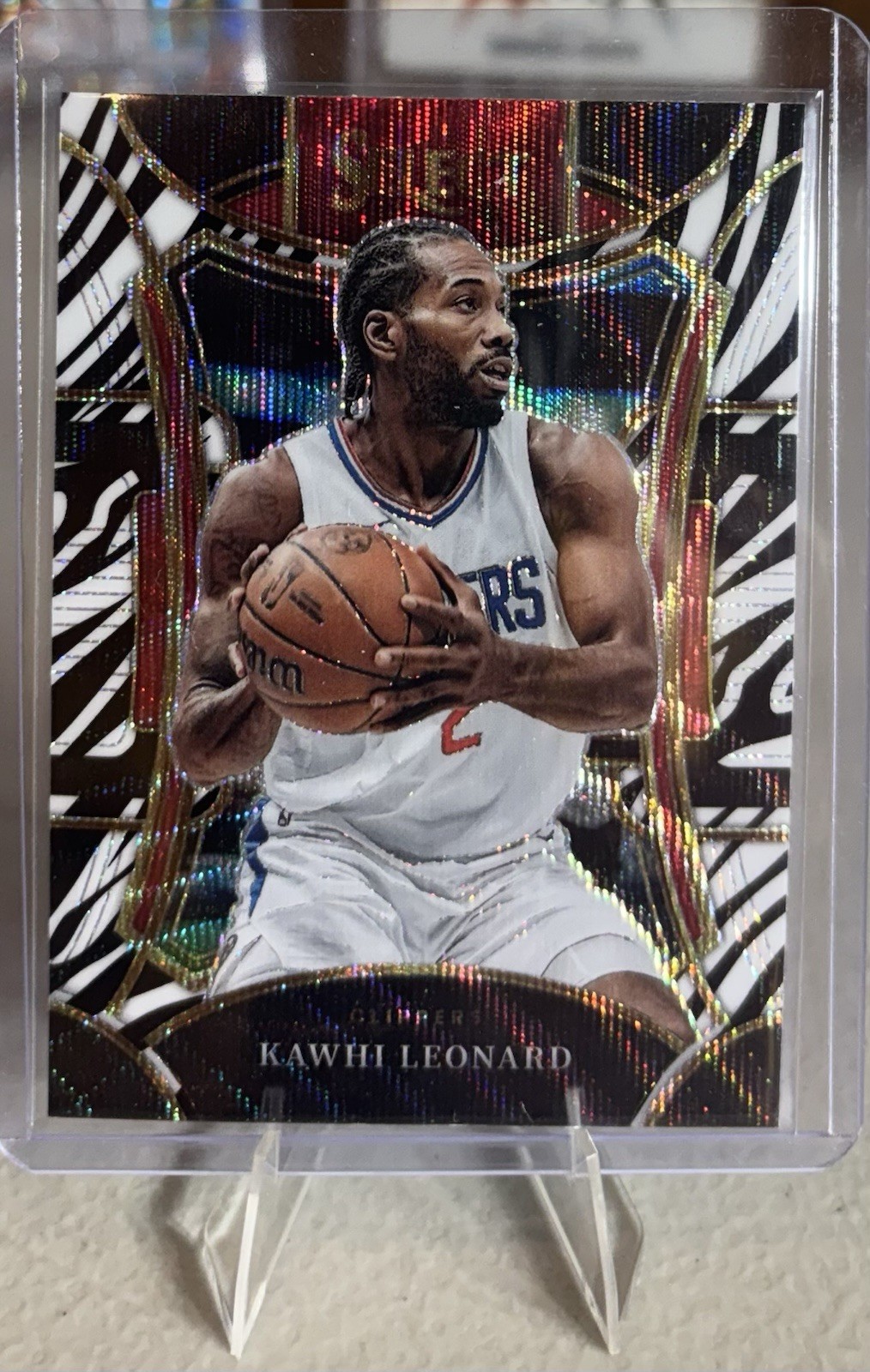 Panini Select 2023-24 Kawhi Leonard Zebra Prizm #377 Los Angeles Clippers