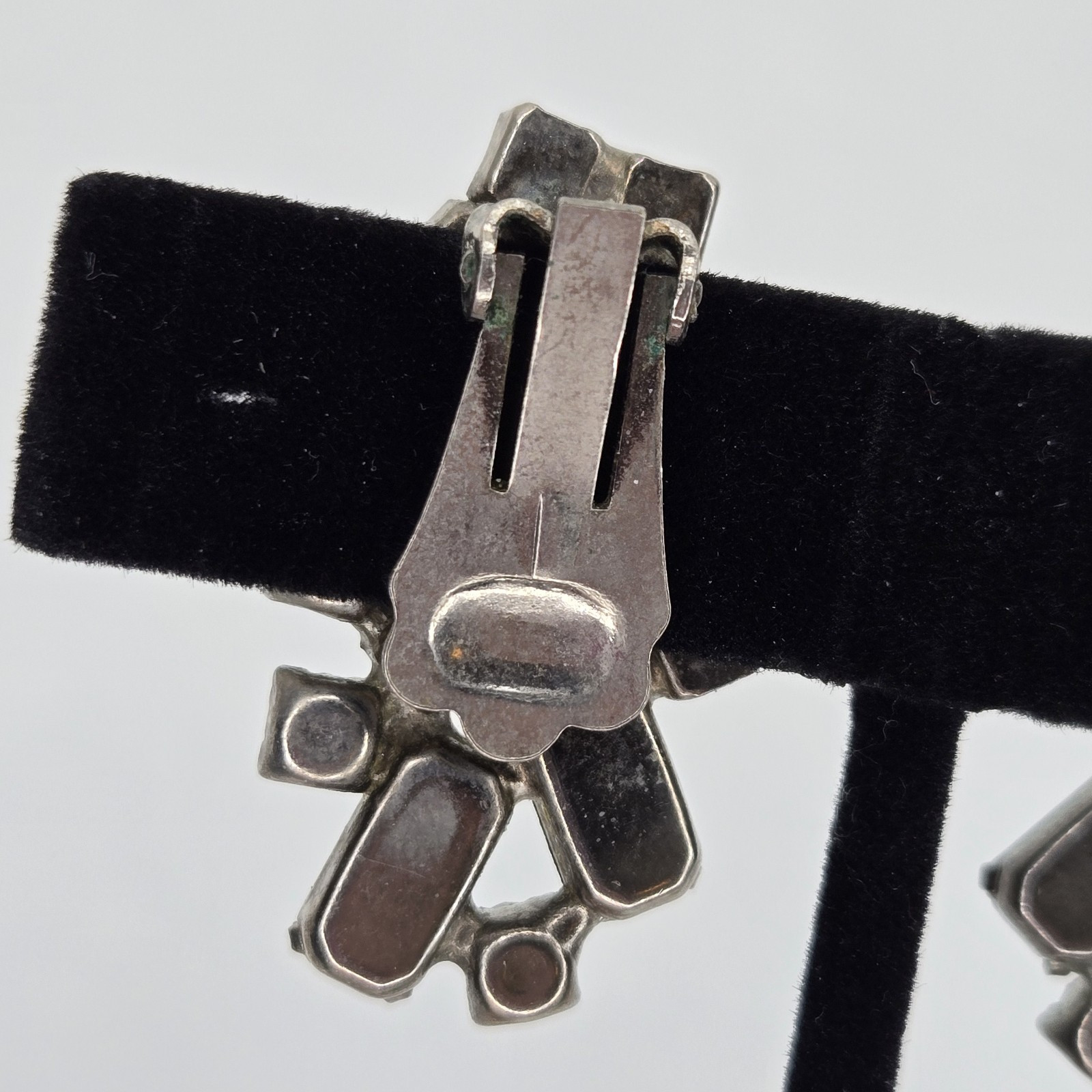 Vintage Rectangular Black & Clear Rhinestone Silv… - image 12