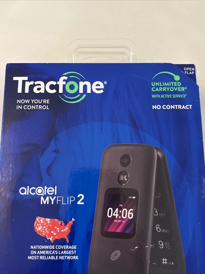 Prepaid TracFone Alcatel My Flip 2 - Black Flip Phone - New Sealed Box - Image 2 of 4