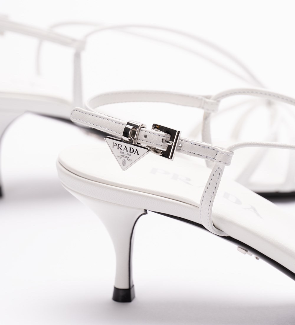 Prada Capretto Strappy 55mm White Leather Slingback Sandal Mule