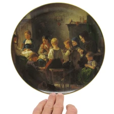 1990 Hutschenreuther Collector Plate • Vautier “In der Nähschule” • Gold Rim Ger