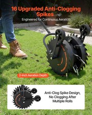 16.6in Rolling Lawn Core Aerator Heavy Duty Anti-Clog Tines