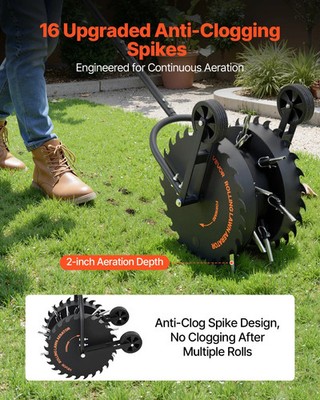 16.6in Rolling Lawn Core Aerator Heavy Duty Anti-Clog Tines