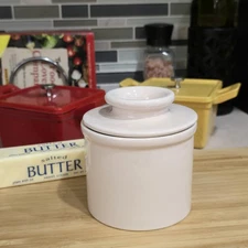 Ceramic Butter Crock Keeper French Stoneware Tabletop Kitchen Storage Container