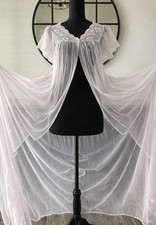 Accappatoio vintage anni 70 nylon trasparente Peignoir rosa pizzo sposa boudoir romantico Gilead L