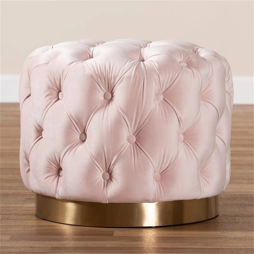 Baxton Studio Valeria Modern Tufted Velvet Ottoman in Light Pink and Gold - Image 4 of 4