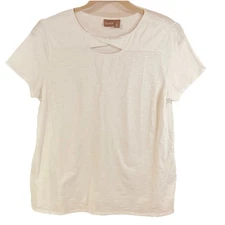 Chicos Size 3 Pullover Top White Keyhole Neckline Short Sleeve Cotton Womens XL