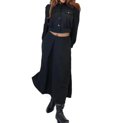 Lively Ghosts Hitchcock Pleat Midi Maxi Skirt Plus Size 3X Black