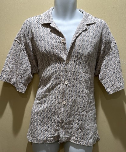 Mens Crochet Button Up Short Sleeve Shirt Sz M - 第 1/9 張圖片