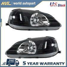 Front Headlight Assembly Fits 99-00 Honda Civic Halogen Black Housing Clear Lens