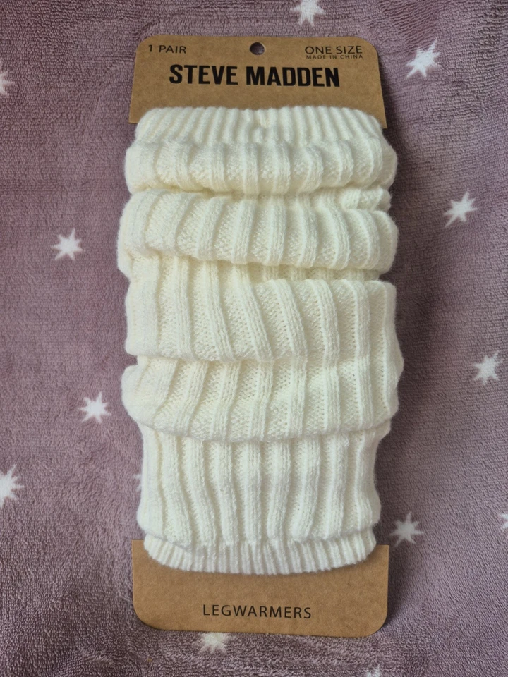 Steve Madden Ivory Ribbed Knit Legwarmers One Size Cozy Winter Balletcore Lounge - Image 2 of 4