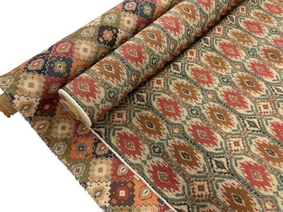 Vintage Stil Teppichstoff Panama Ethno bunt Leinenoptik für Gardine