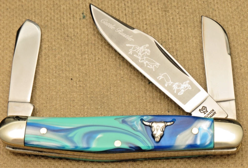 Vintage HEN & ROOSTER BERTRAM GERMANY 313 Large Stock Knife Colorful Handles - Image 3 of 4