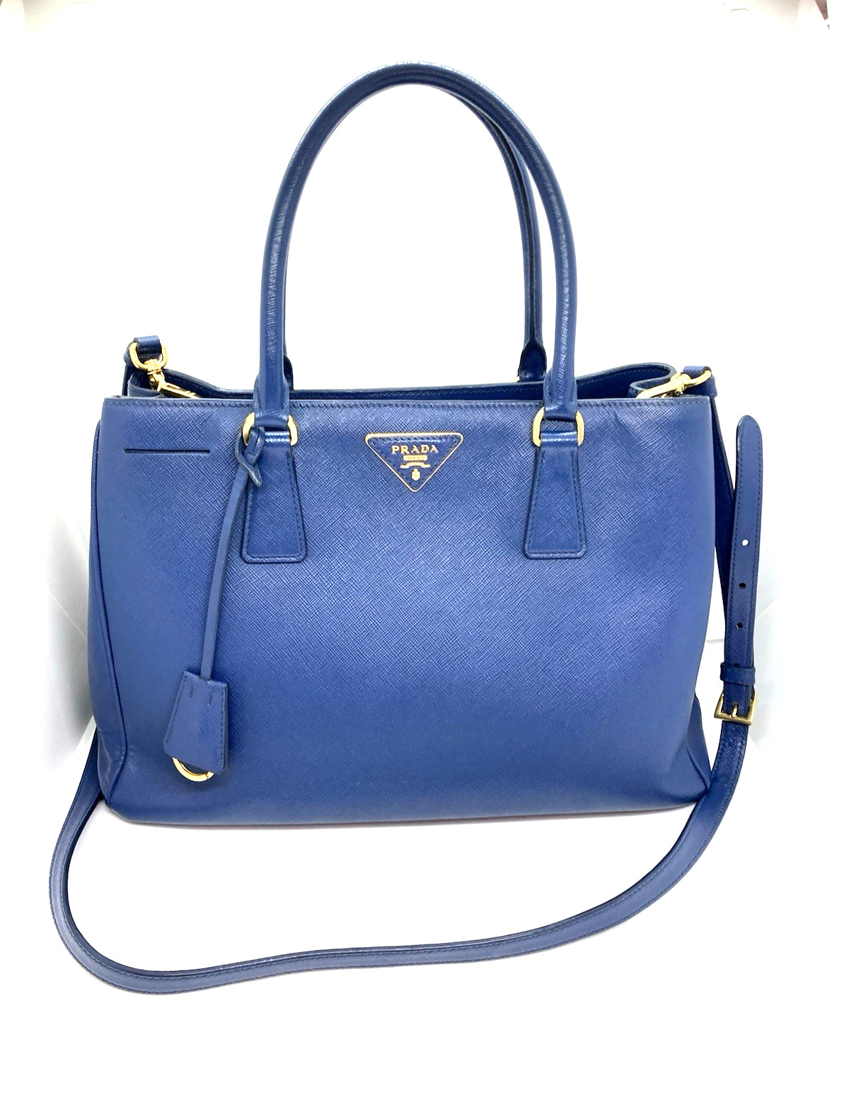 used PRADA Galleria Saffiano leather Blue 2Way Shoulder Hand bag Tote 29113