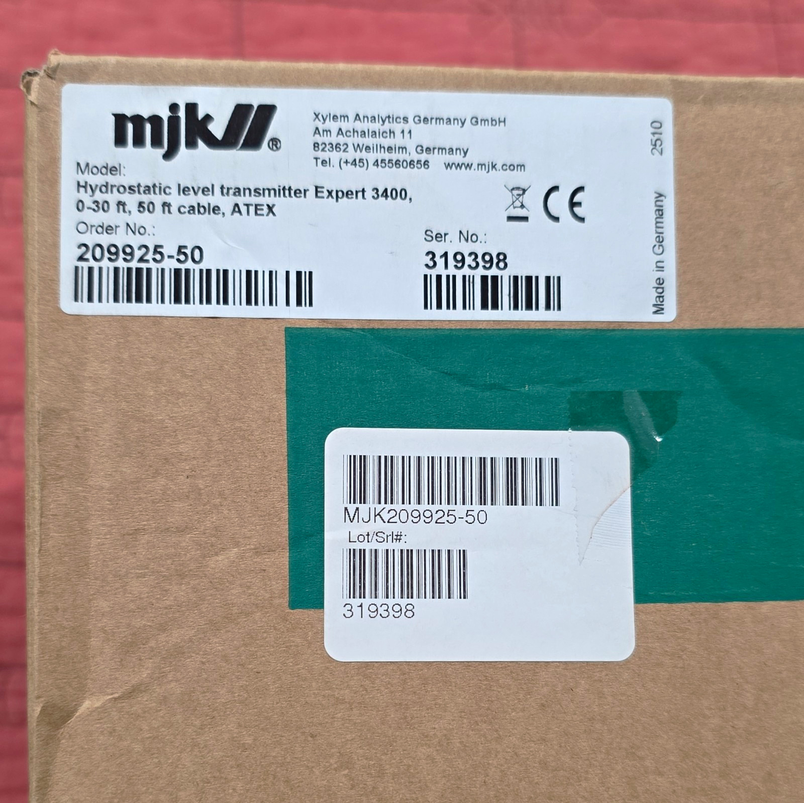 MJK Expert 3400 Hydrostatic Level Transmitter ATEX 209925-50 50ft Cable