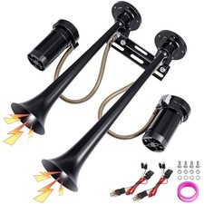 Dual Trumpet Metal Air Horn Kit for Truck with 2 Air Compressors - 12V Regual