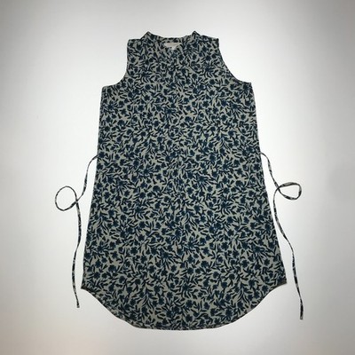 Ann Taylor Loft Tunic Shift Dress Womens S Tie/Belted Waist Taupe Blue Floral