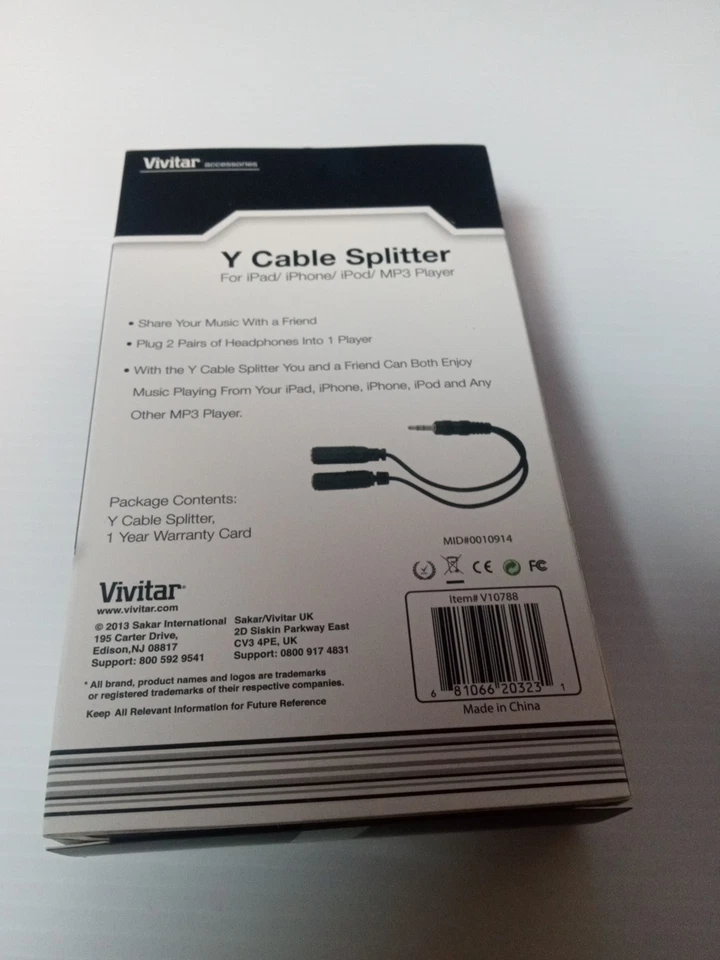 Headphone Earbud Y Splitter Adapter Cable 3.5mm RCA Jack, Smart Iphone, Ipad. - Image 2 of 2