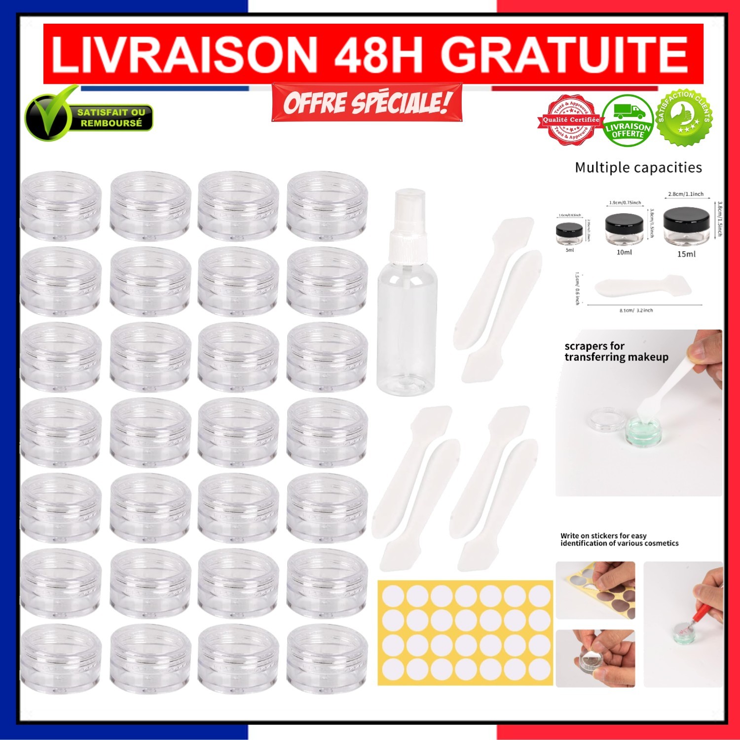 Pots de Crème Vides 5ml Lot de 70 pour Conserver Vos Baumes à Lèvres DIY