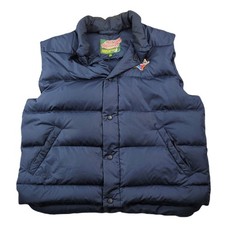 Cabelas Premium Northern Goose Down Puffer Vest Mens Large Blue Co. BBQ Logo