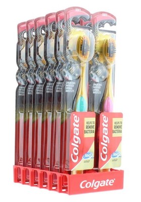 Colgate 360 Charcoal Gold Soft Bristle Handzahnbürste Großpackung 12er Pack
