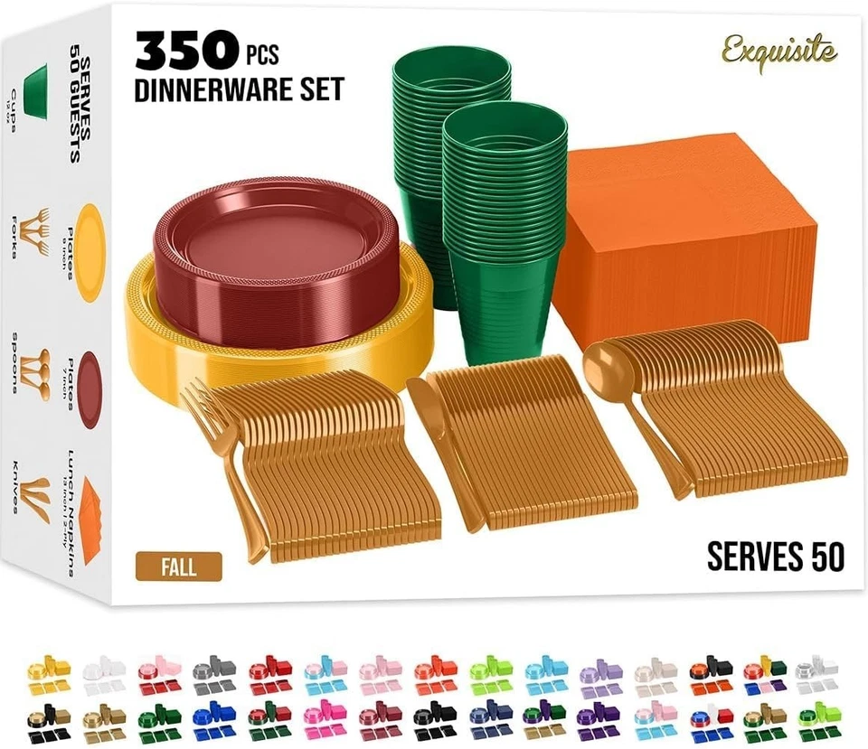 Juego de vajilla desechable de Acción de Gracias de 350 piezas para celebraciones sin esfuerzo Foto 3 de 4