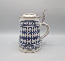 Vintage Gerz West Germany Stein Hand‑Painted Bavarian Flag Pattern with Zinn Lid