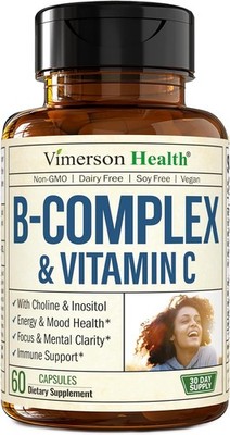 Vitamin B Complex with Vit C&Folic Acid (Folate)-8 High Potency B Vitamins: B1,B